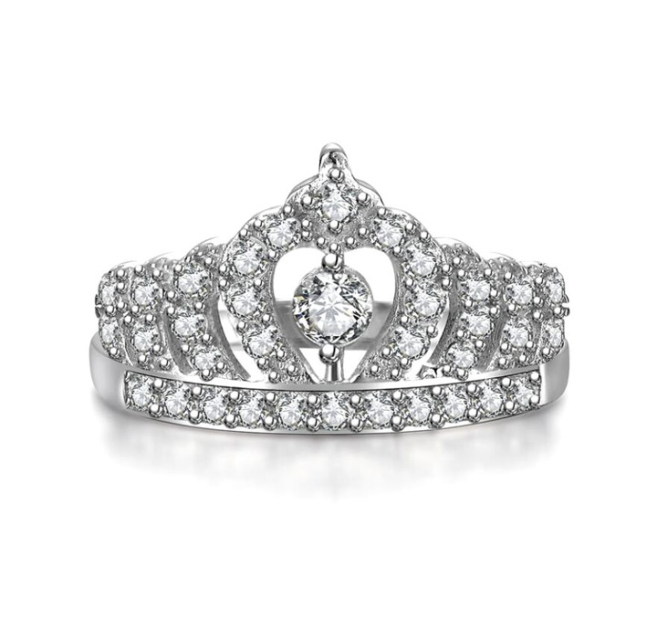 Crown diamond wedding ring for women 925 sterling silver band 